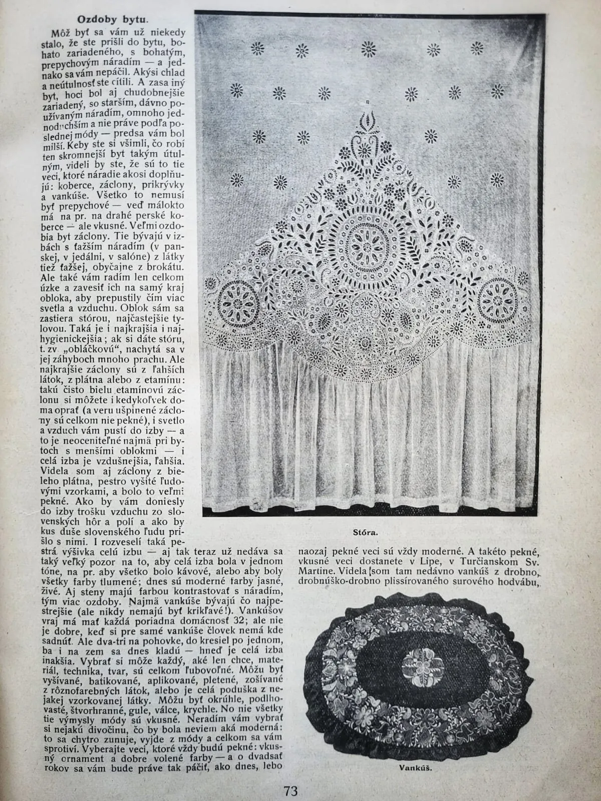 Módna rubrika Lipy — záclony, Živena 1928